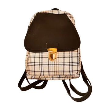 Bézs kisméretű kockás hátitáska