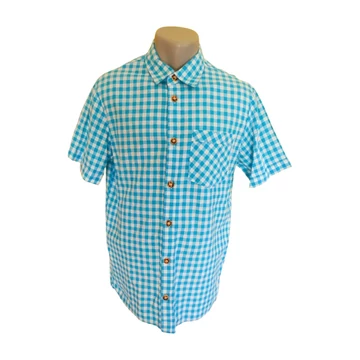 MarJo türkiz színű kockás rövid ujjú férfi ing (méret: M)