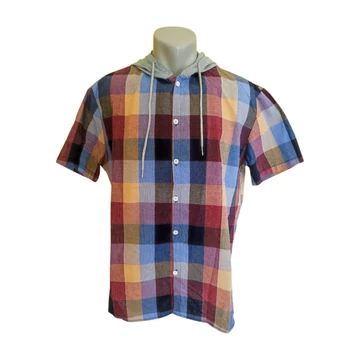 Shein kék kockás kapucnis rövid ujjú férfi ing (méret: XL)