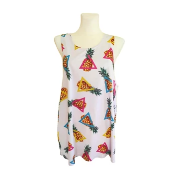 Pre-Shrunk ananász mintás fehér ujjatlan női felső (méret: XL)