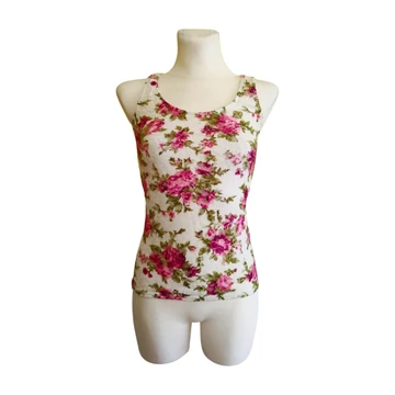 Amisu tört fehér virágmintás női ujjatlan felső