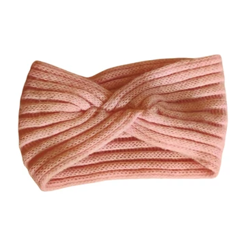 Rózsaszín bordázott női kötött fejpánt