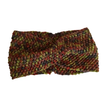 Sötétzöld mintás női kötött fejpánt