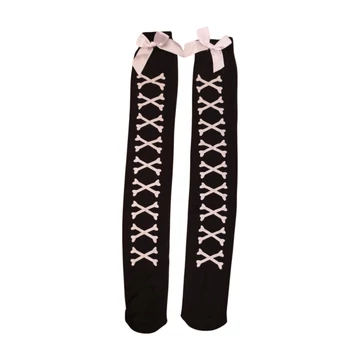 Fekete csont mintás női combharisnya