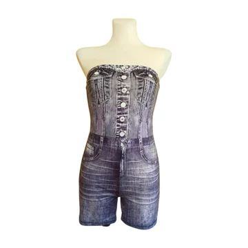 Shein szürke farmer mintás női rövid overál (méret: 36)