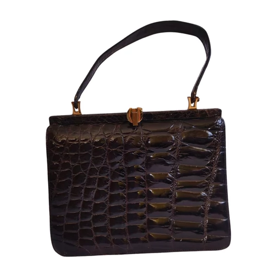 Kahn sötétbarna bőr vintage kézitáska