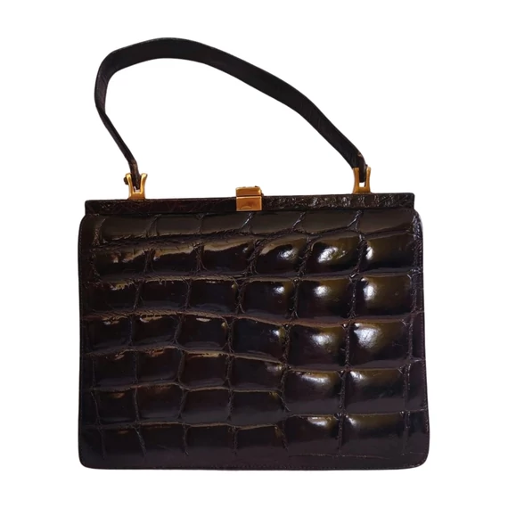 Kahn sötétbarna bőr vintage kézitáska