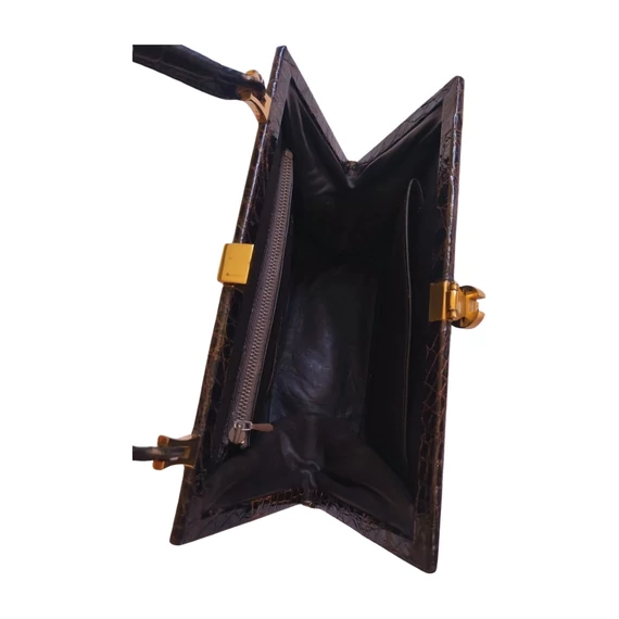 Kahn sötétbarna bőr vintage kézitáska