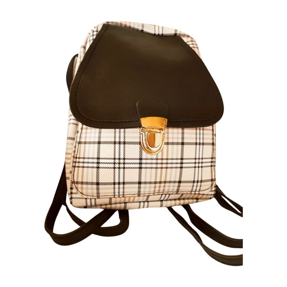 Bézs kisméretű kockás hátitáska