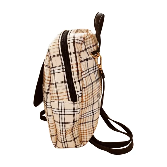 Bézs kisméretű kockás hátitáska