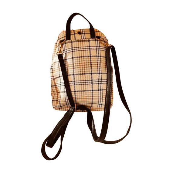 Bézs kisméretű kockás hátitáska