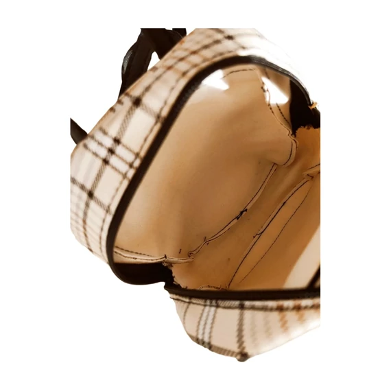 Bézs kisméretű kockás hátitáska