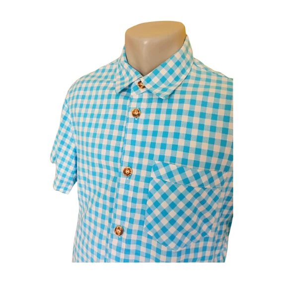MarJo türkiz színű kockás rövid ujjú férfi ing (méret: M)