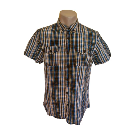 Angelo Litrico sötétkék és szürke kockás rövid ujjú férfi ing