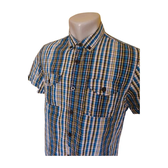 Angelo Litrico sötétkék és szürke kockás rövid ujjú férfi ing (méret: M)