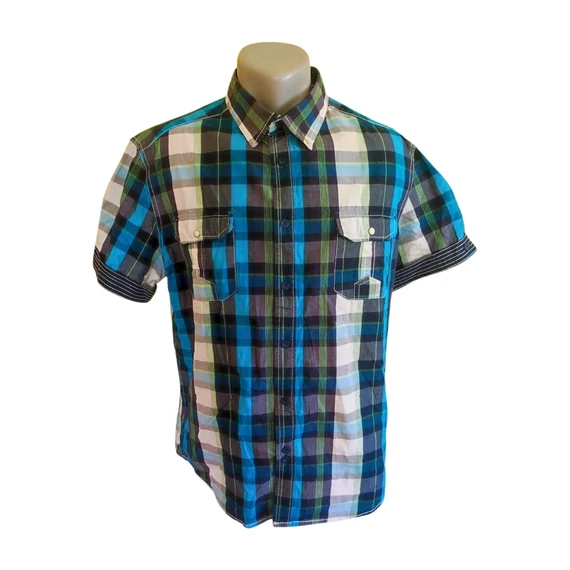 Clockhouse kék kockás rövid ujjú férfi ing