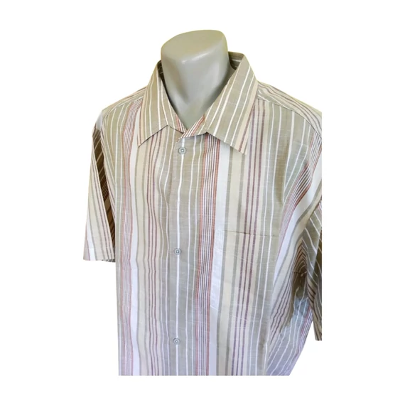 Walbusch bézs csíkos rövid ujjú férfi ing