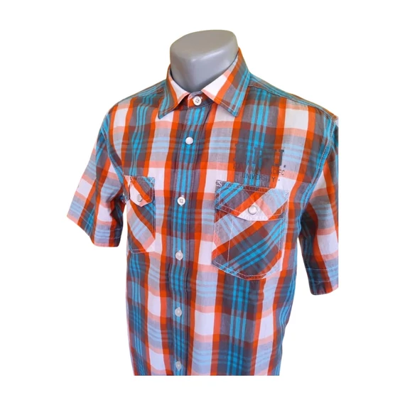 Tantum O.N. narancs színű kockás rövid ujjú férfi ing 