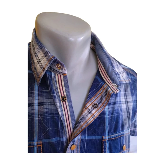 Esprit sötétkék kockás rövid ujjú férfi ing 