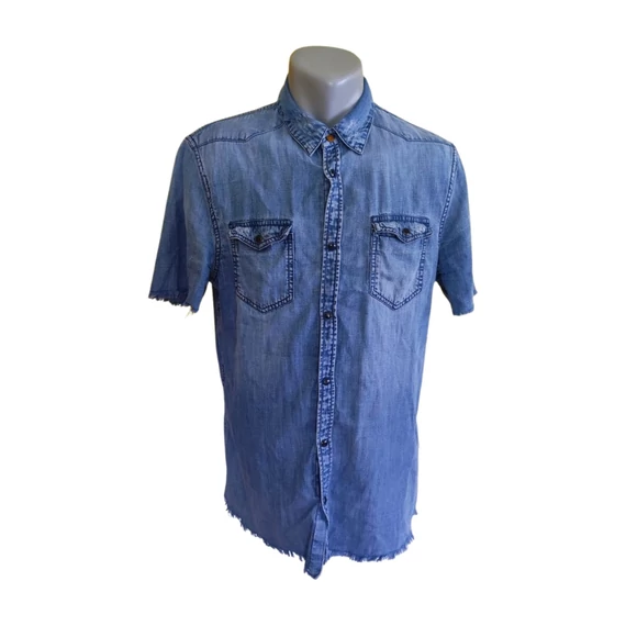 Guess kék farmer rövid ujjú férfi ing