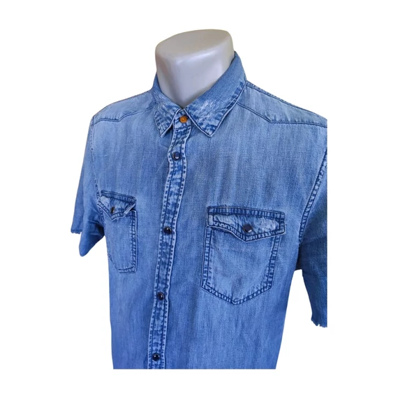 Guess kék farmer rövid ujjú férfi ing