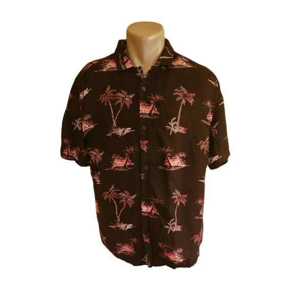 H&M fekete pálmafás rövid ujjú férfi ing