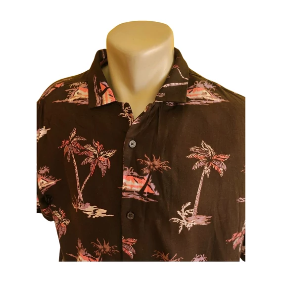 H&M fekete pálmafás rövid ujjú férfi ing