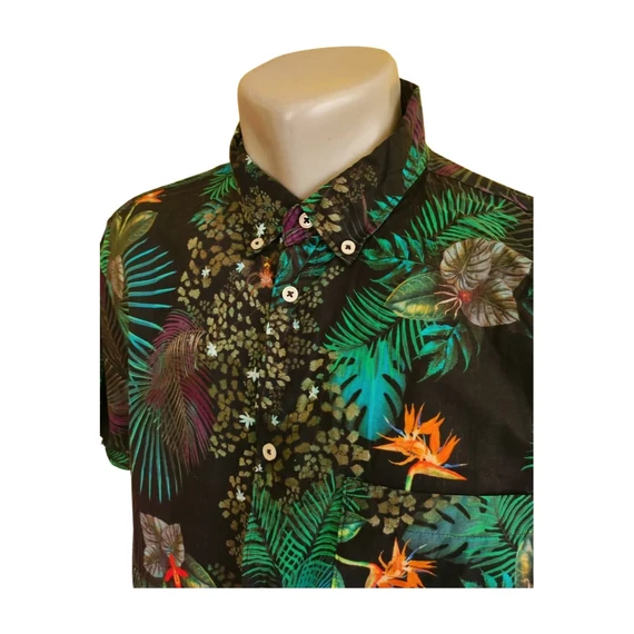 H&M fekete növény mintás rövid ujjú férfi ing