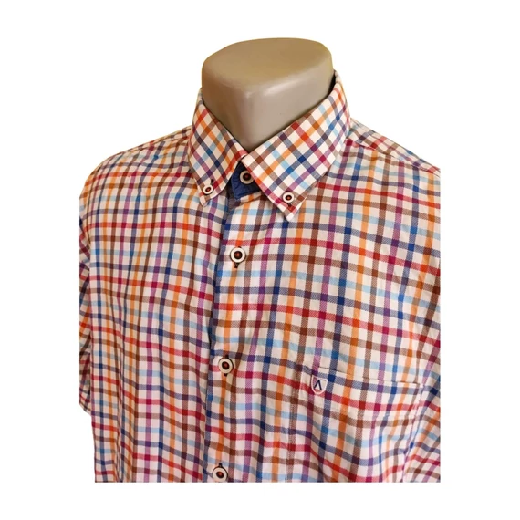 Armas narancs és kék kockás rövid ujjú férfi ing