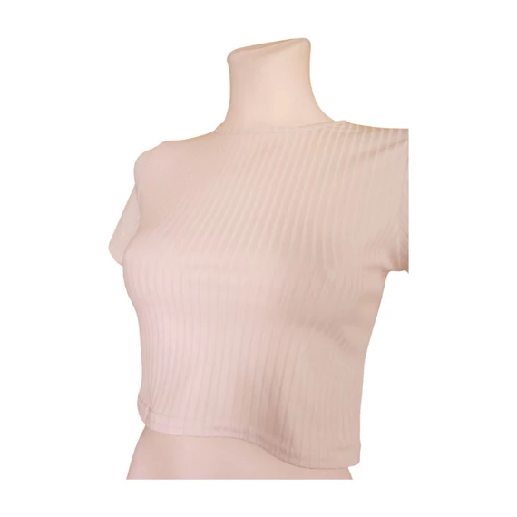 Boohoo fehér bordázott női top (méret: S)