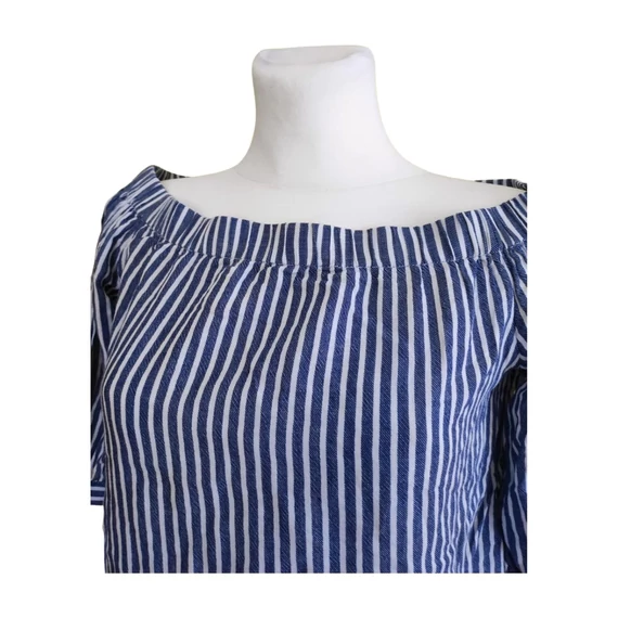 Only sötétkék csíkos csónaknyakú női felső