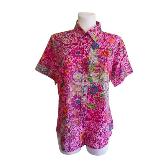 Milano Donna rózsaszín mintás női rövid ujjú blúz