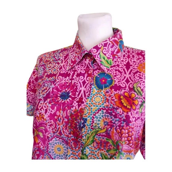 Milano Donna rózsaszín mintás női rövid ujjú blúz