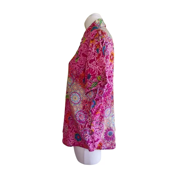 Milano Donna rózsaszín mintás női rövid ujjú blúz