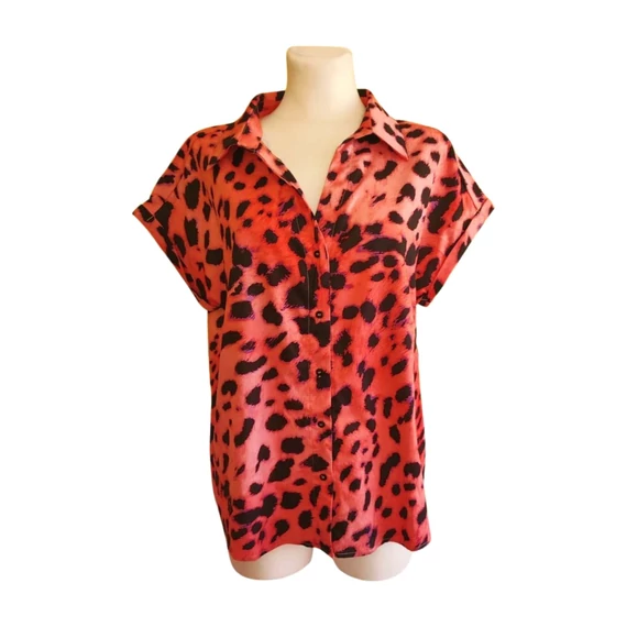 Shein rózsaszín leopárd mintás rövid ujjú női blúz
