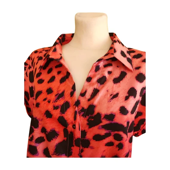 Shein rózsaszín leopárd mintás rövid ujjú női blúz