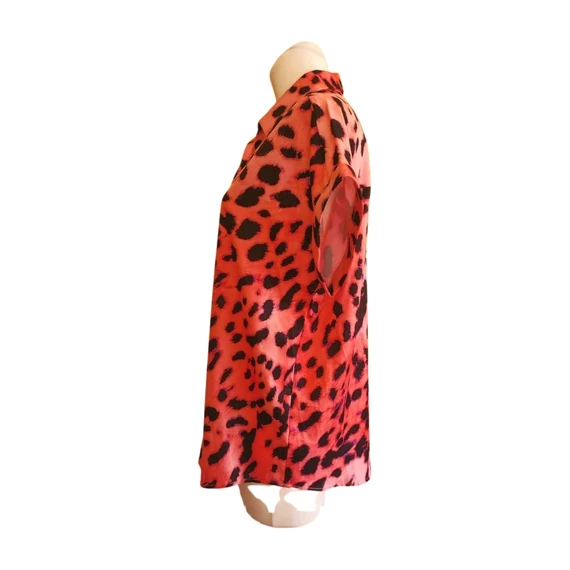 Shein rózsaszín leopárd mintás rövid ujjú női blúz