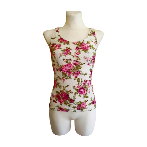 Amisu tört fehér virágmintás női ujjatlan felső