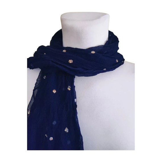 Sötétkék strasszos női sál