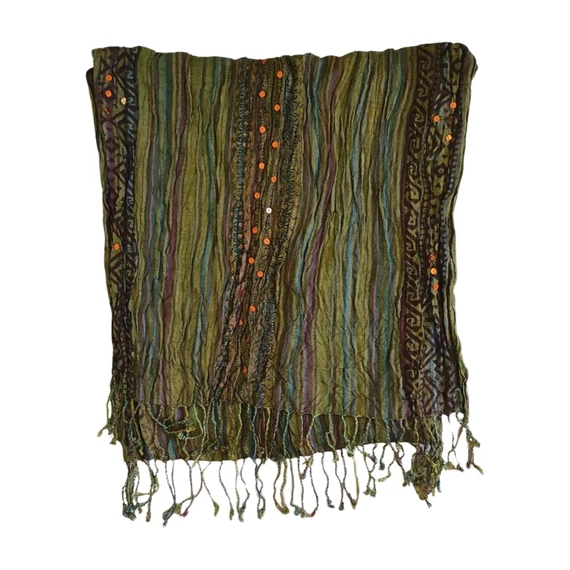 Sötétzöld flitteres női sál