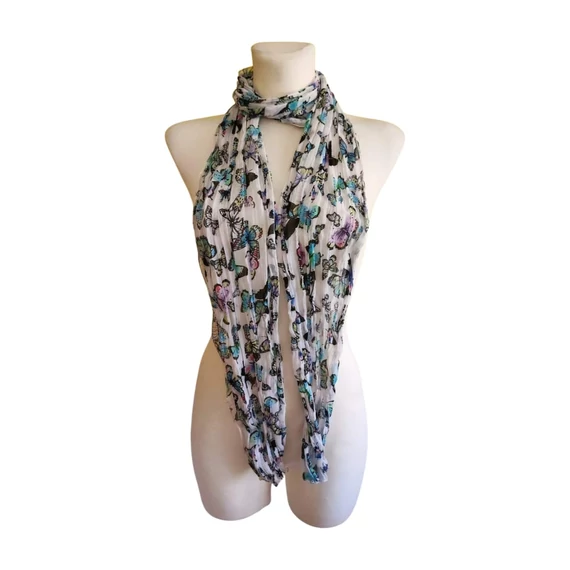 Fehér lepke mintás női vékony sál