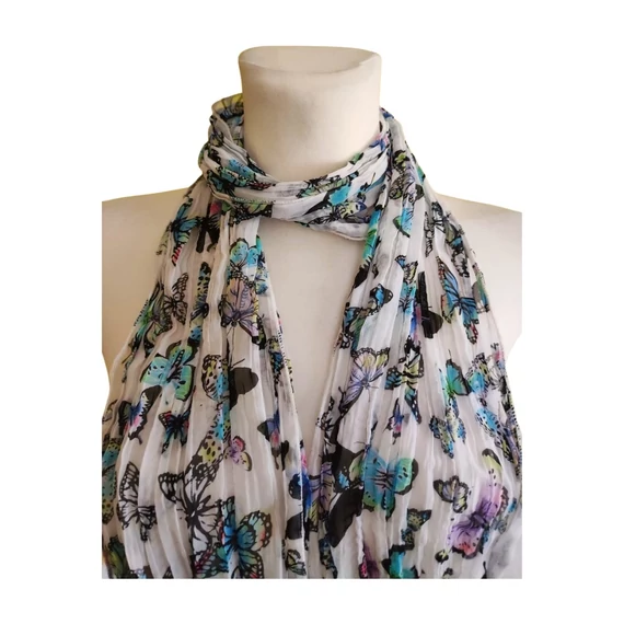 Fehér lepke mintás női vékony sál