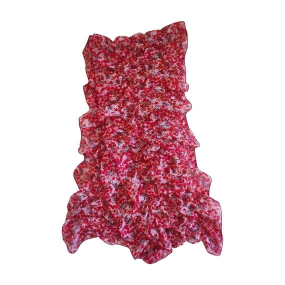 Piros virágmintás női sál