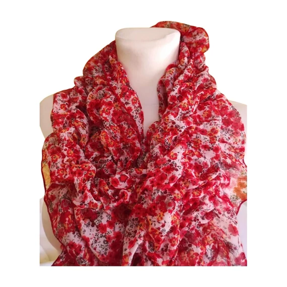 Piros virágmintás női sál