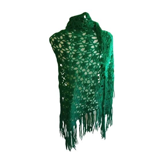 Zöld horgolt női kendő