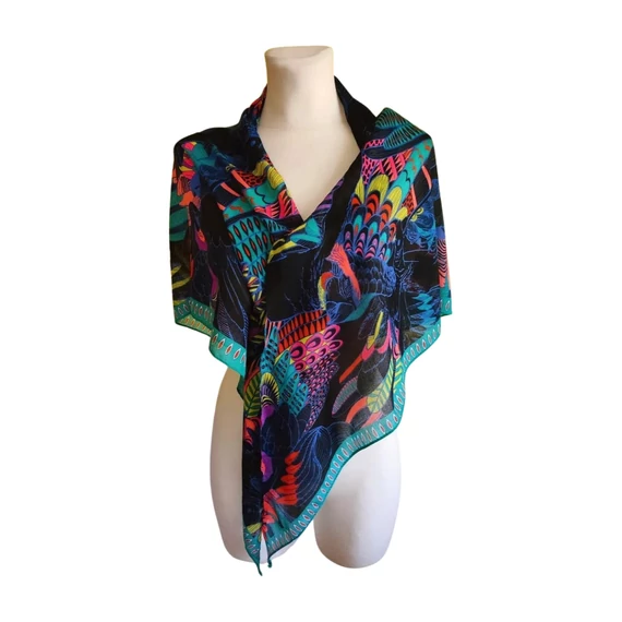 Kék papagáj mintás női kendő