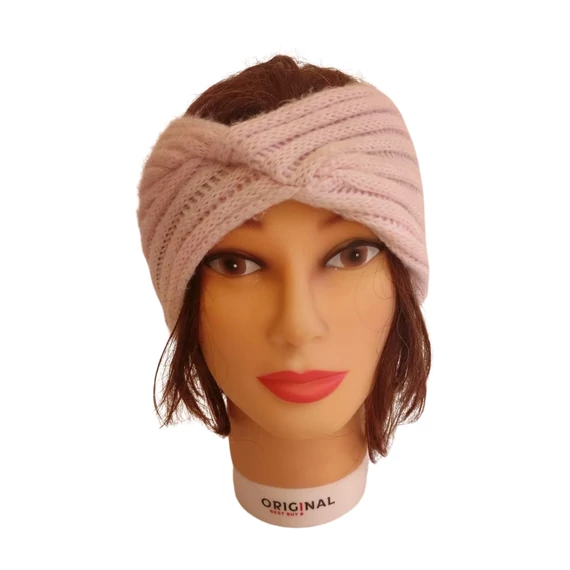 Rózsaszín bordázott női kötött fejpánt