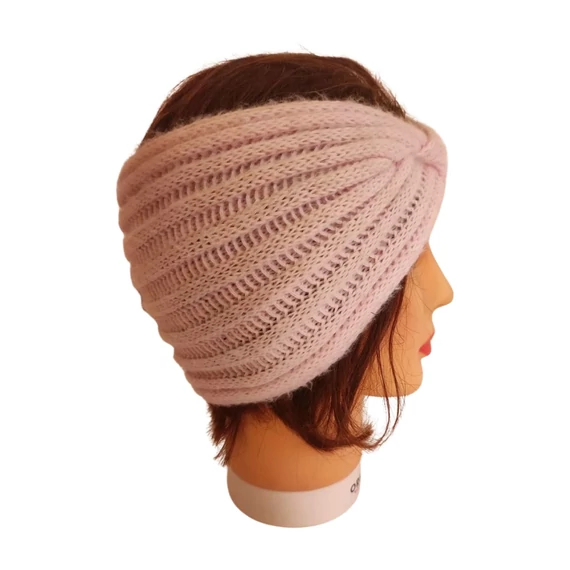 Rózsaszín bordázott női kötött fejpánt