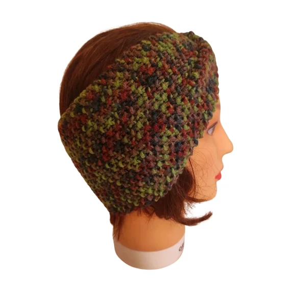 Sötétzöld mintás női kötött fejpánt