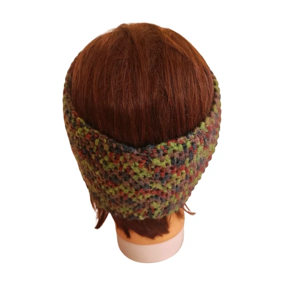 Sötétzöld mintás női kötött fejpánt